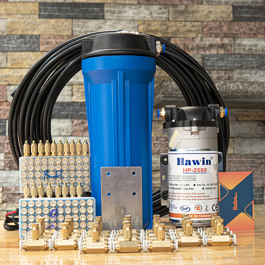 Hệ thống phun sương Hawin HP-2500 trọn bộ 20 béc làm mát quán cafe sân vườn phun tưới lan