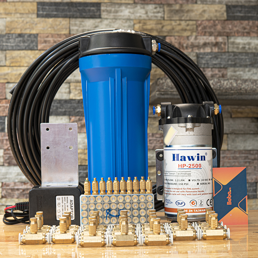 Hệ thống phun sương Hawin HP-2500 trọn bộ 20 béc làm mát quán cafe sân vườn phun tưới lan