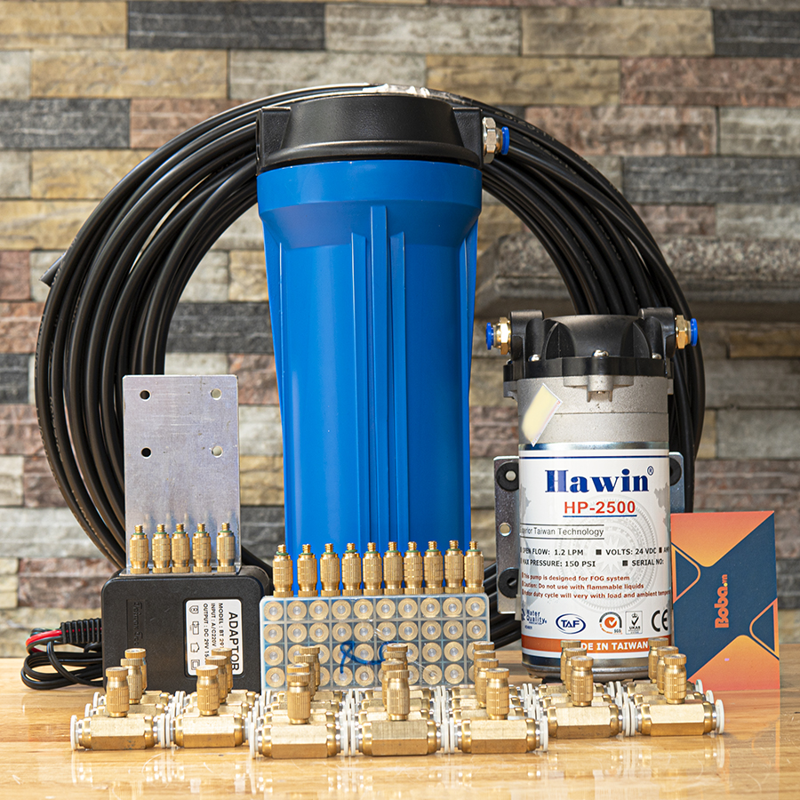 Hệ thống phun sương Hawin HP-2500 trọn bộ 20 béc làm mát quán cafe sân vườn phun tưới lan