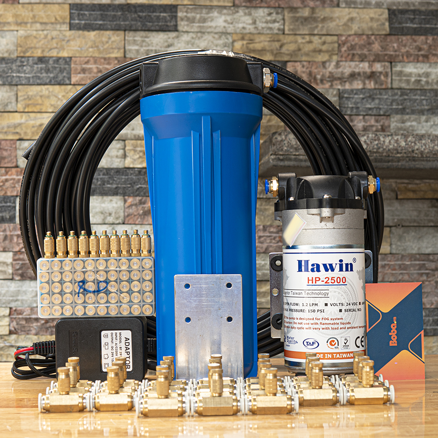 Hệ thống phun sương Hawin HP-2500 trọn bộ 20 béc làm mát quán cafe sân vườn phun tưới lan
