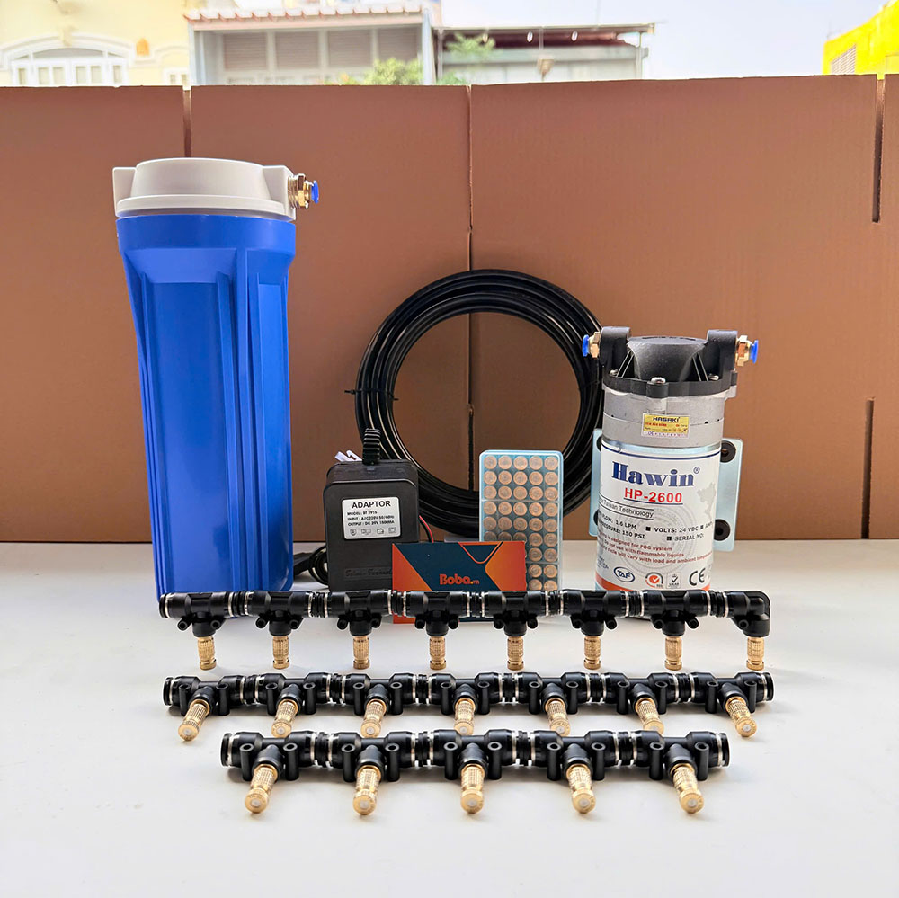 hệ thống phun sương làm mát nhà xưởng Combo phun sương Hawin 2600