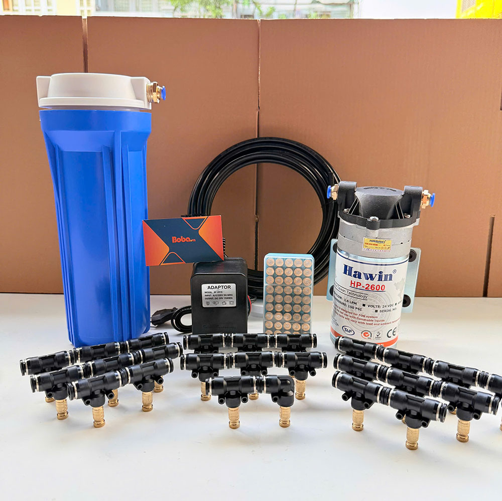 Hệ thống phun sương quán cà phê bơm Đài Loan Hawin 2600 trọn bộ 30 béc TP. HCM