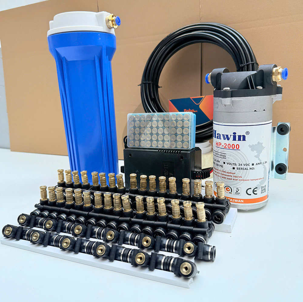 hệ thống phun sương làm mát nhà xưởng 50 đầu phun - Bơm Hawin HP 2000