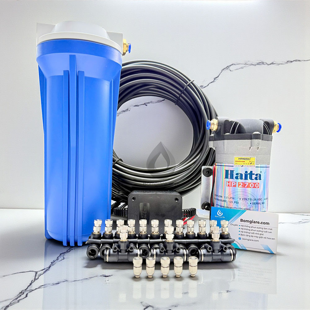 Trọn Bộ Phun Sương 5 Béc Inox Bơm HP-2700 Giá Tốt