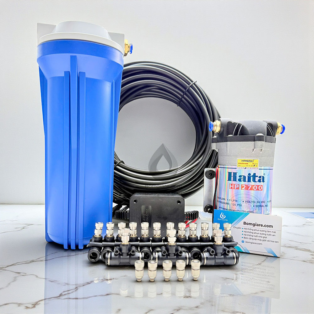 Trọn Bộ Phun Sương 5 Béc Inox Bơm HP-2700 Giá Tốt