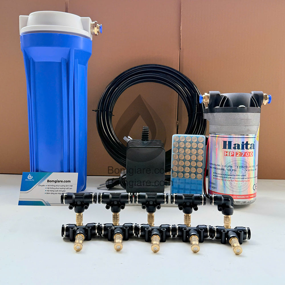 Trọn bộ phun sương 10 vòi phun mịn dùng cho quán cafe  quán ăn làm mát hiệu quả