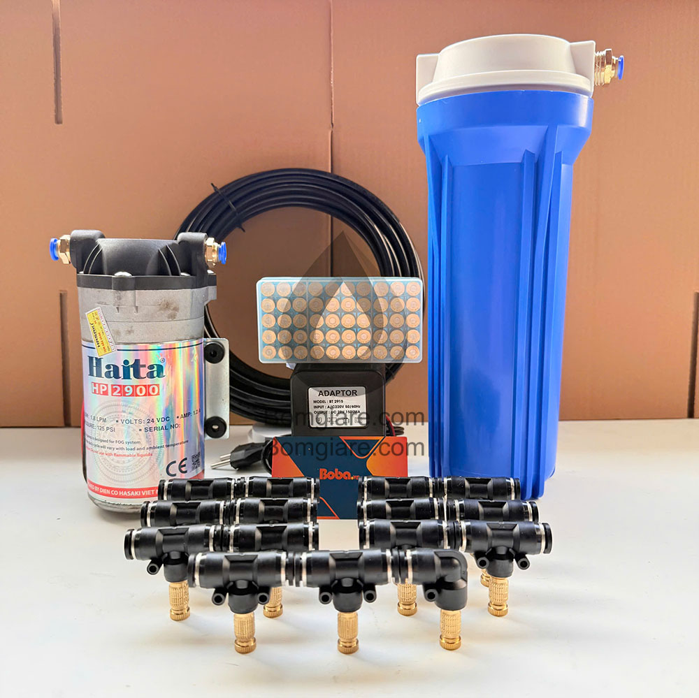 Hệ thống phun sương làm mát trong nhà quán cafe phun tưới lan Haita HP 2900 trọn bộ 20 béc
