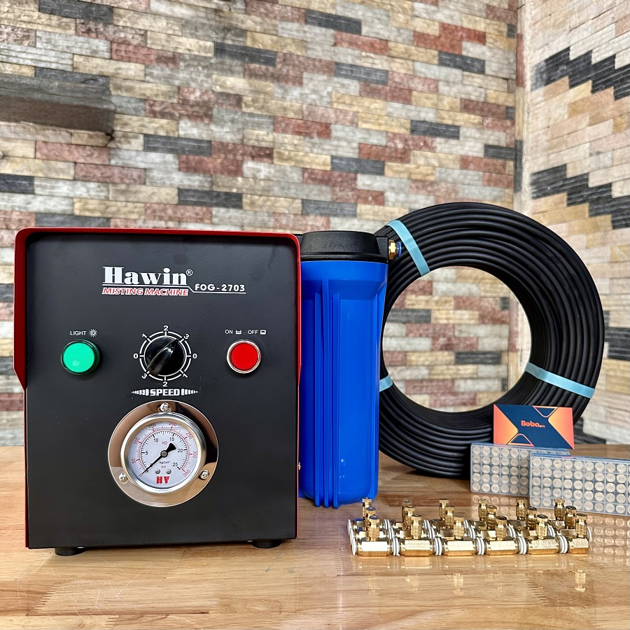 Trọn bộ phun sương làm mát 60 béc - Hawin FOG 2703 có 60m dây