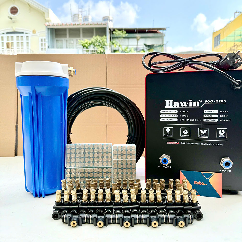 Trọn bộ phun sương làm mát 60 béc - Hawin FOG 2703 có 60m dây