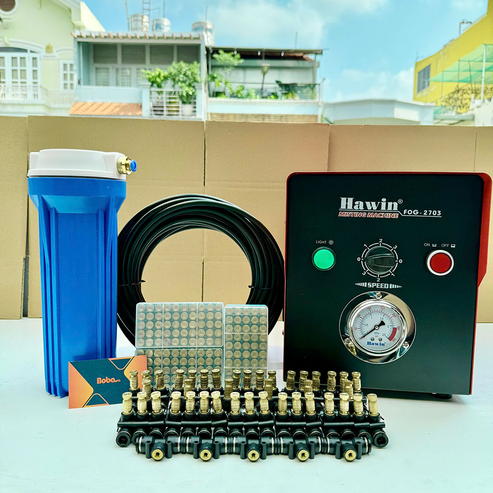 Trọn bộ phun sương làm mát 60 béc - Hawin FOG 2703 có 60m dây