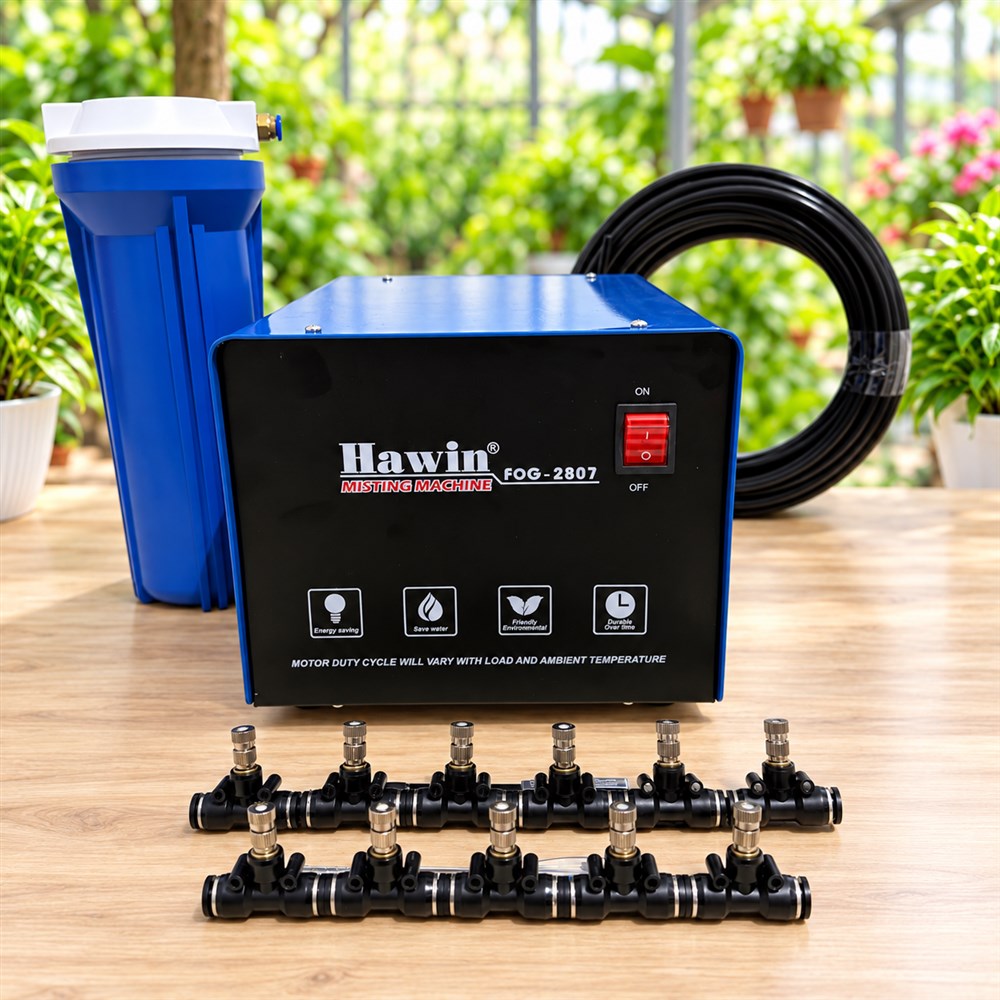 Trọn Bộ Phun Sương Làm Mát Quán Cafe 25 Béc Hawin FOG 2708 Chính Hãng