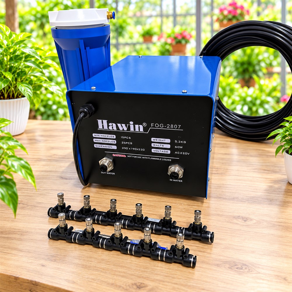 Trọn Bộ Phun Sương Làm Mát Quán Cafe 25 Béc Hawin FOG 2708 Chính Hãng