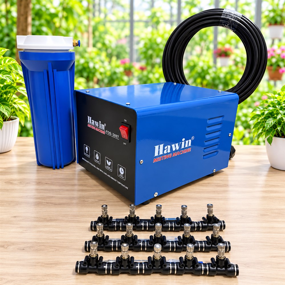 Trọn Bộ Phun Sương Làm Mát Quán Cafe 25 Béc Hawin FOG 2708 Chính Hãng