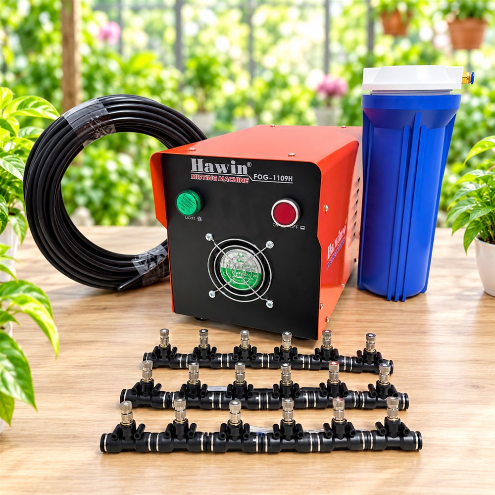 Trọn bộ phun sương làm mát quán cafe 30 béc – Hawin FOG1109H