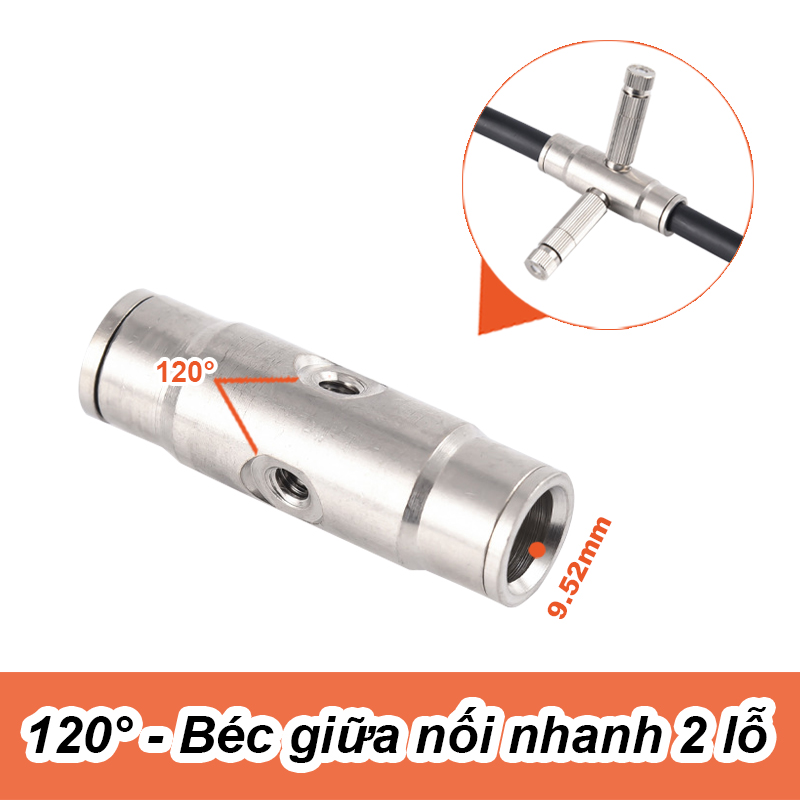 Đế giữa phun sương 2 lỗ 120° cao áp 9.52mm