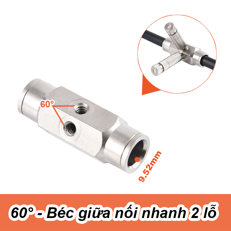 Đế giữa phun sương 2 lỗ 60° cao áp 9.52mm