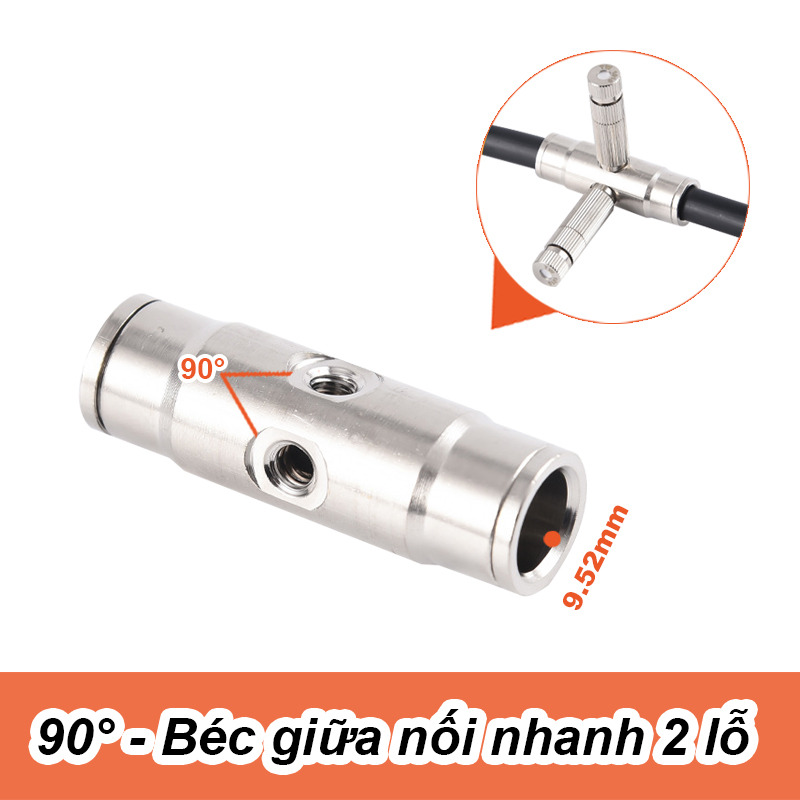 Đế giữa phun sương 2 lỗ 90° cao áp 9.52mm