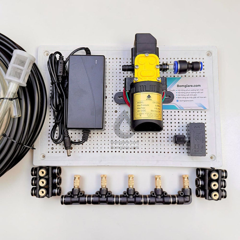 Bộ phun sương làm mát sương mịn 20 đầu phun - Dùng bơm OM1521 | Giảm nhiệt độ tiết kiệm điện