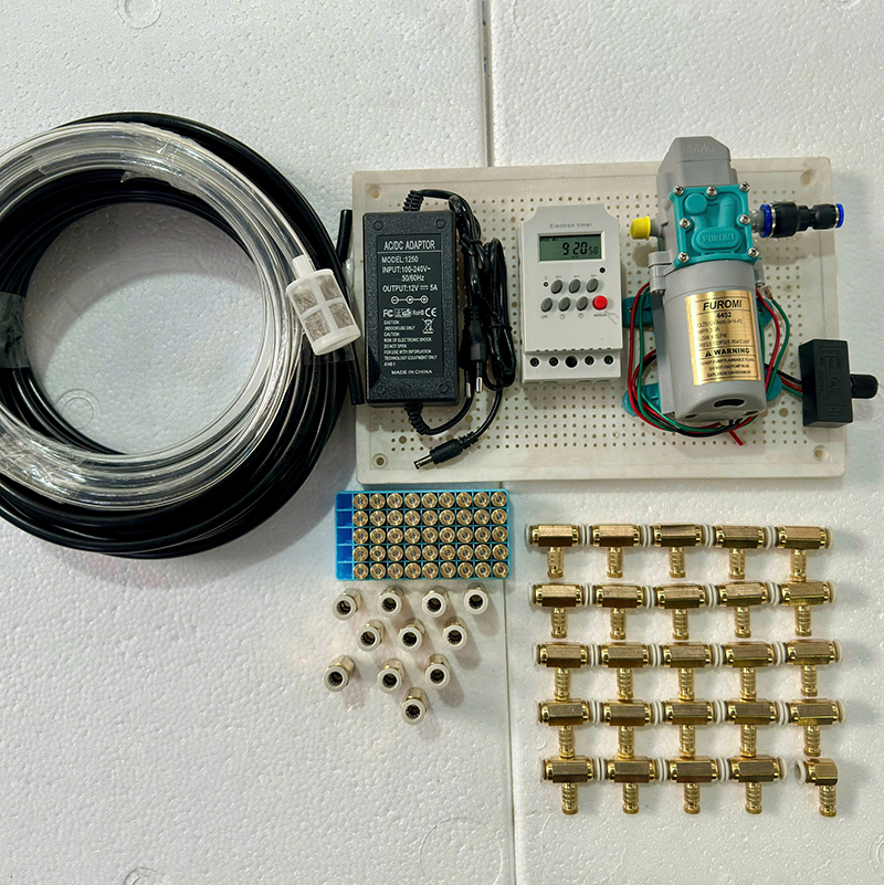 Bộ phun sương tự động 25 béc đồng bơm OM1521  timer hẹn giờ