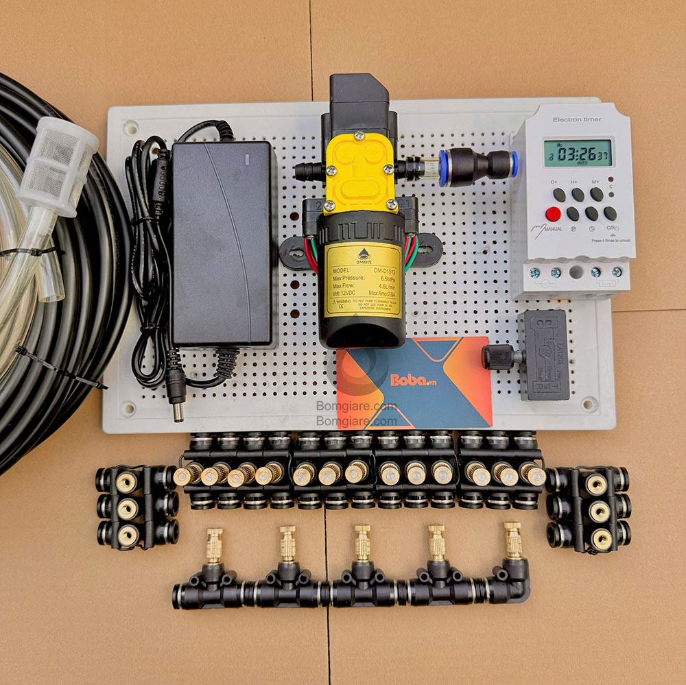 Bộ phun sương tự động 25 béc bơm OM1521  timer hẹn giờ