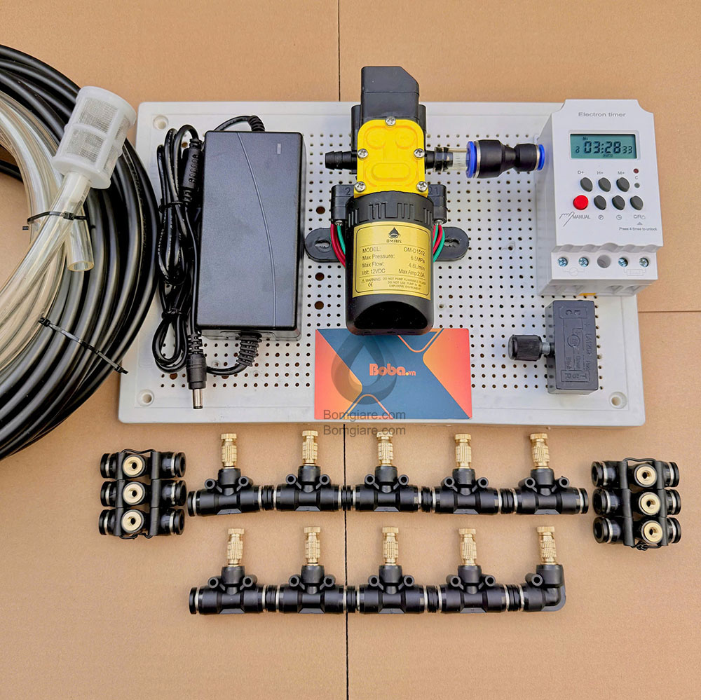 Bộ phun sương tự động 25 béc bơm OM1521  timer hẹn giờ