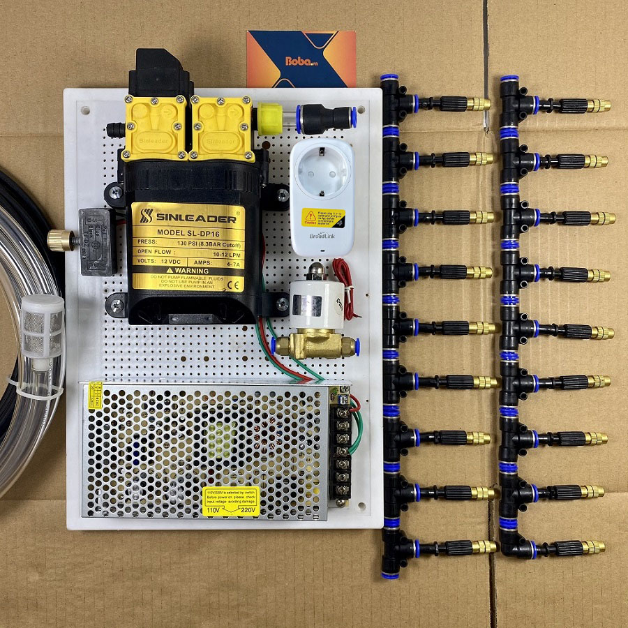 Bộ phun sương tự động 20 béc phun béc đồng 1 hướng bằng wifi