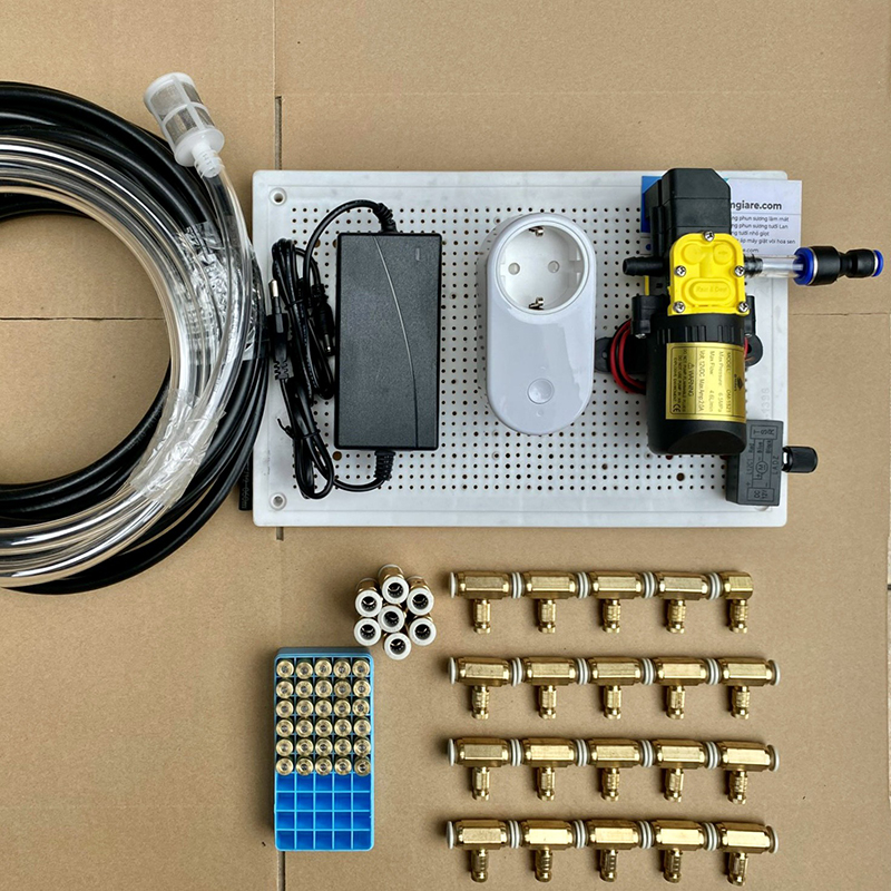 Bộ phun sương tự động điều khiển bằng wifi 10 béc đồng bơm OM1521  ổ wifi