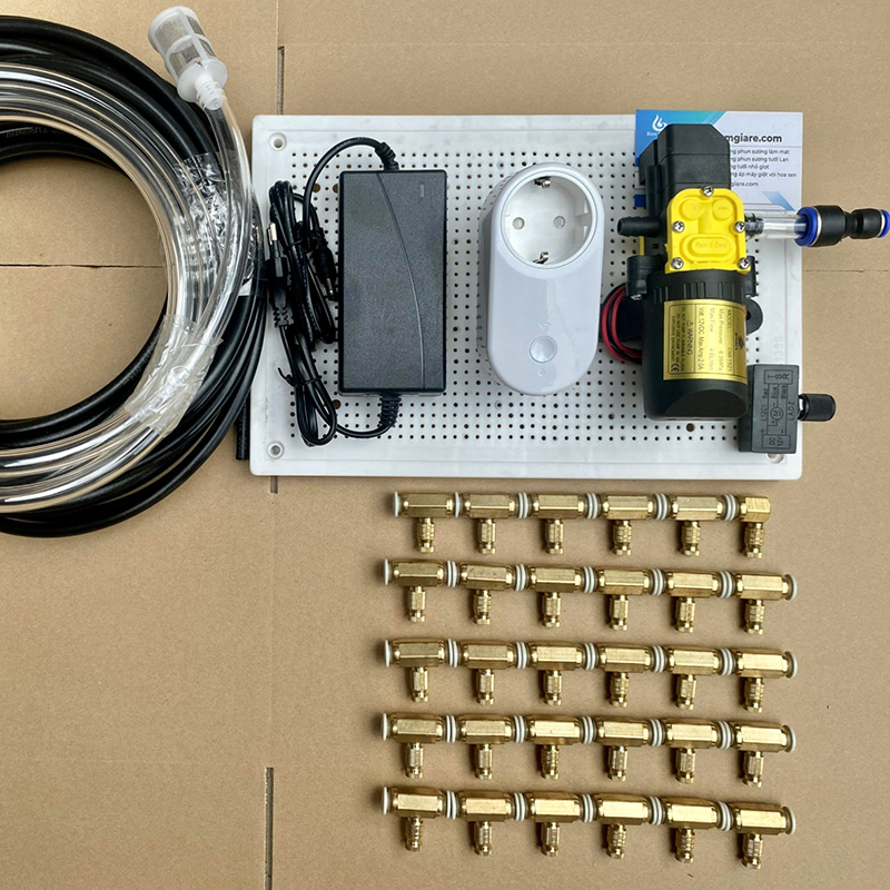 Bộ phun sương tự động điều khiển từ xa 25 béc đồng bơm OM1521  ổ wifi