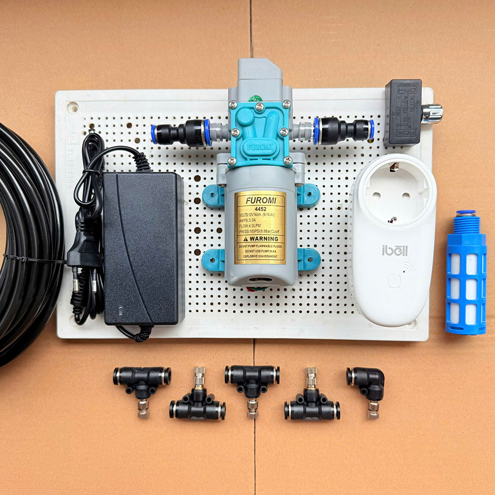 Bộ phun sương tự động điều khiển từ xa bằng wifi 5 béc inox bơm OM1521