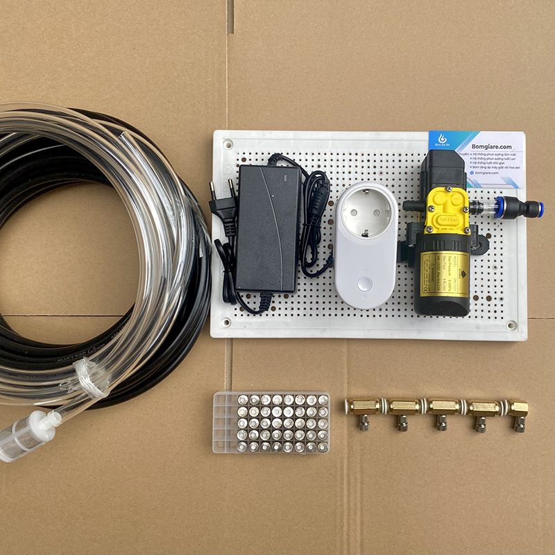 Bộ phun sương tự động điều khiển từ xa bằng wifi 5 béc đồng bơm OM1521