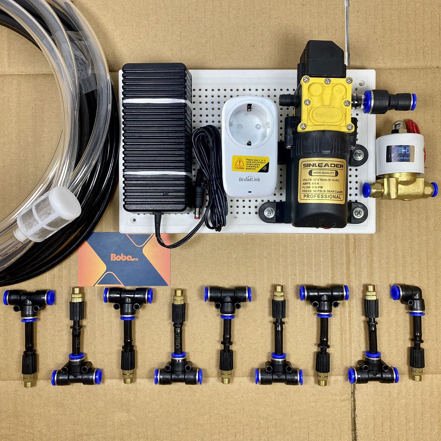 Bộ phun sương tưới vườn cây cảnh 10 béc đồng 1 hướng điều khiển từ xa