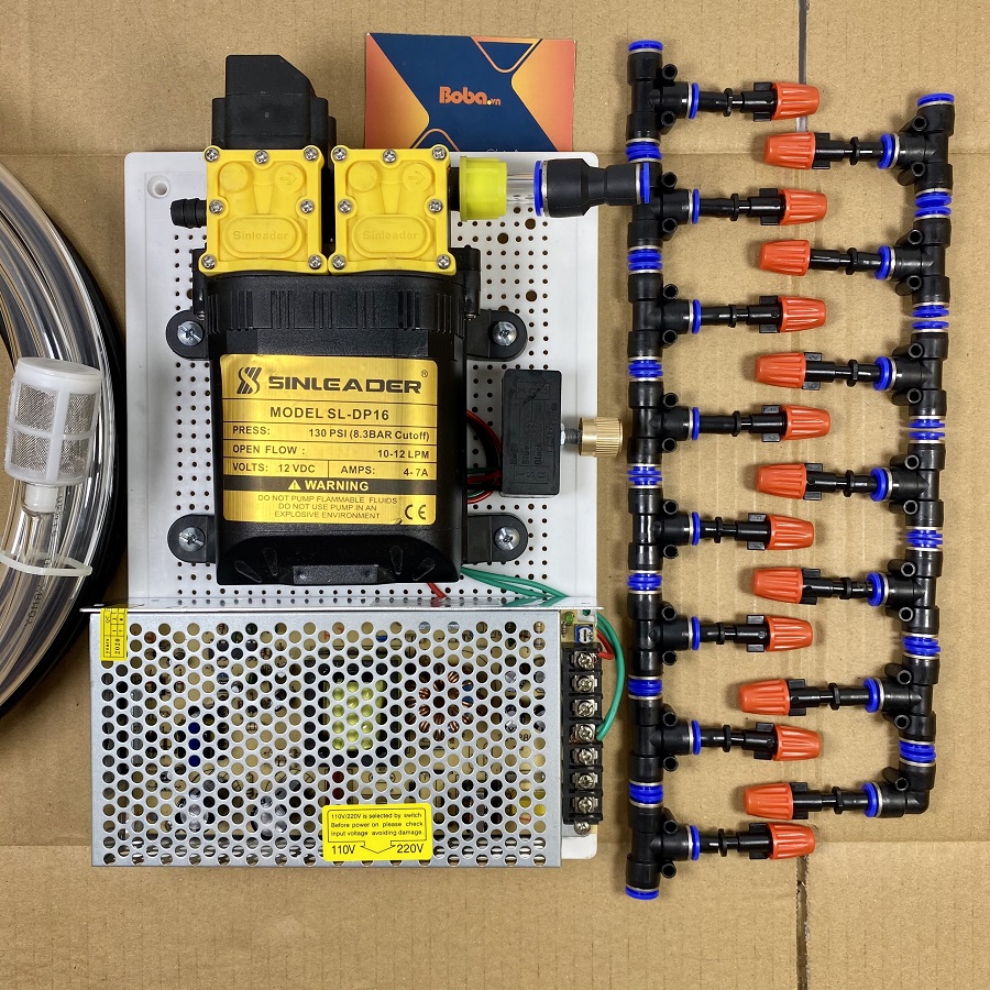 Bộ phun sương tưới vườn Lan 20 béc 1 hướng nhựa - Bơm Sileader đôi 96W