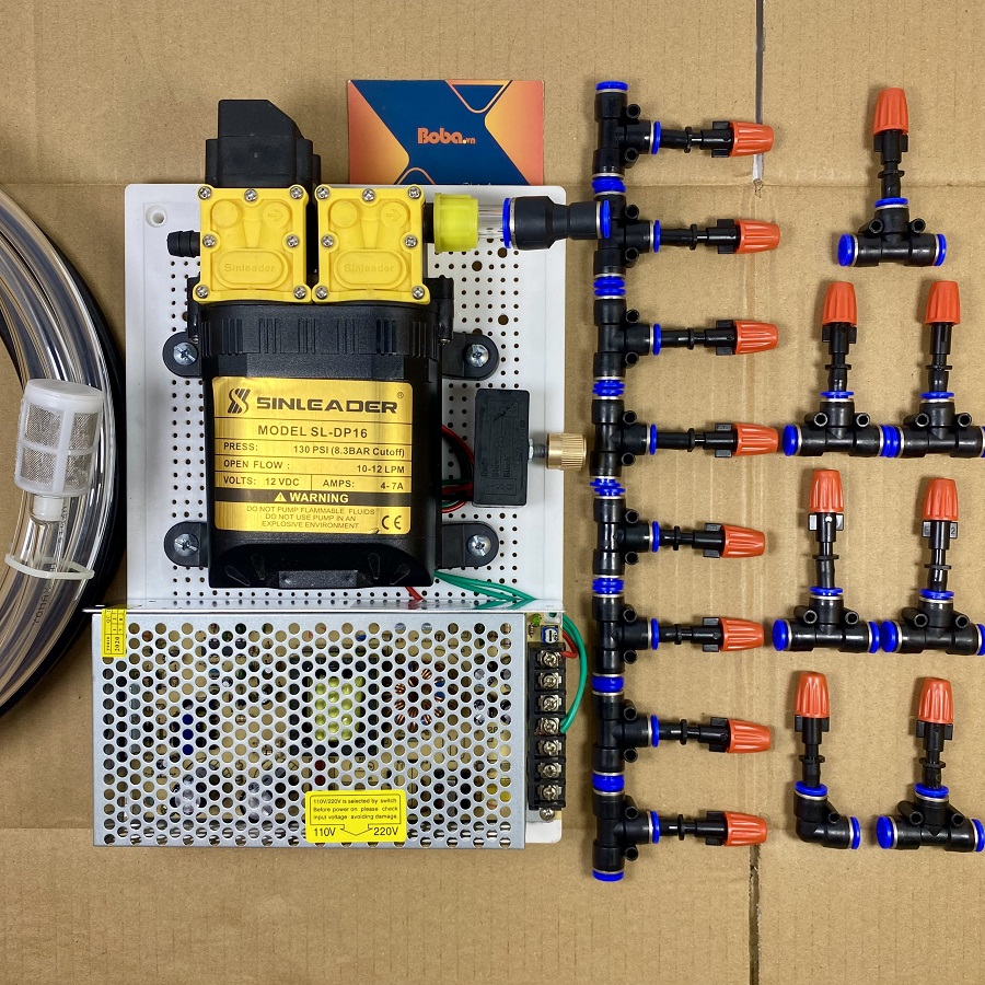 Bộ phun sương tưới vườn Lan 20 béc 1 hướng nhựa - Bơm Sileader đôi 96W