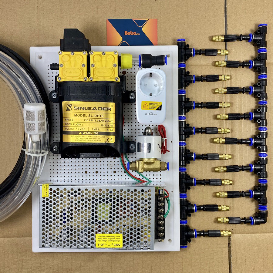 Bộ phun sương tưới vườn  lan 20 béc đồng 1 hướng điều khiển từ xa bằng ổ cắm wifi