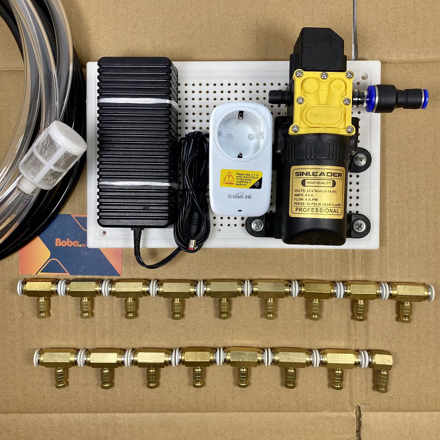 Combo phun sương tạo ẩm làm mát 30 béc đồng điều khiển từ xa bằng ổ cắm wifi