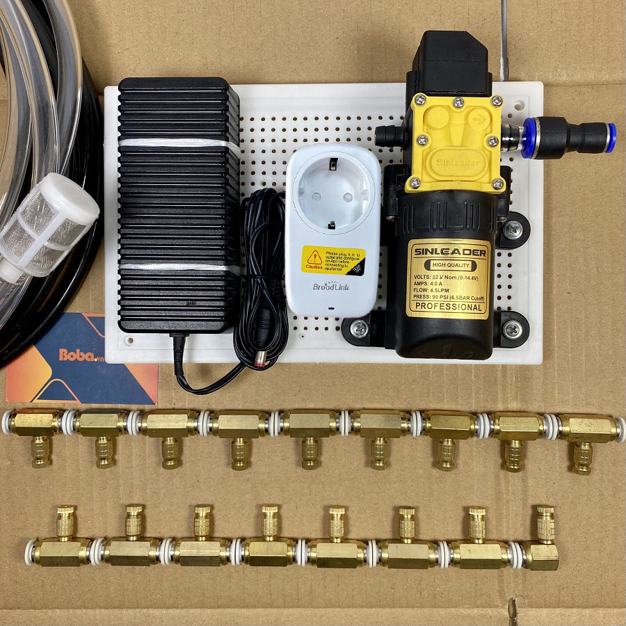 Combo phun sương tạo ẩm làm mát 30 béc đồng điều khiển từ xa bằng ổ cắm wifi