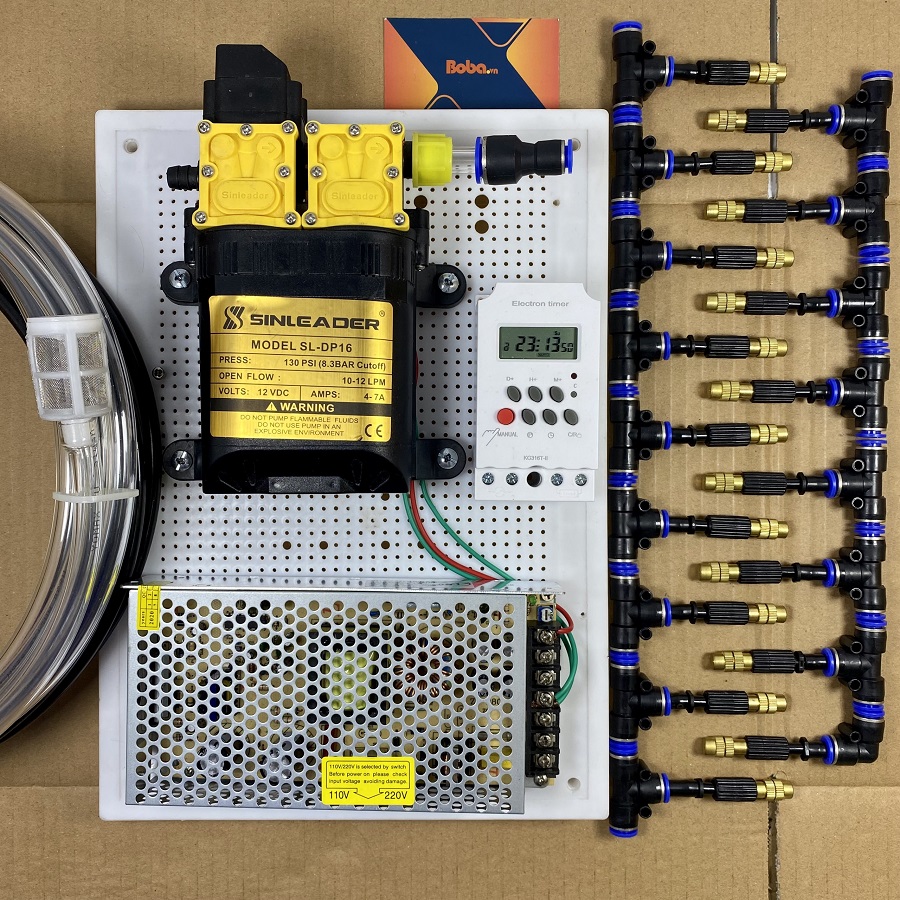 Combo phun sương tưới cây 20 béc 1 hướng đầu đồng hẹn giờ tưới