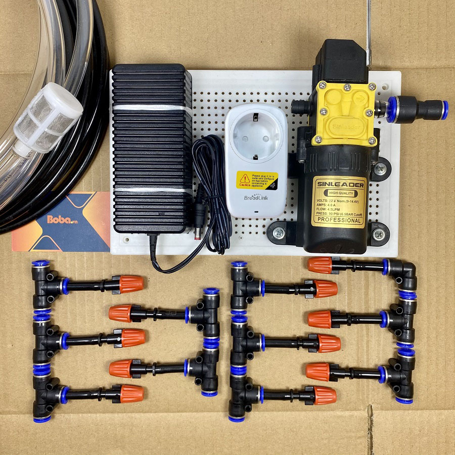 Combo phun sương tưới cây điều khiển từ xa 15 béc 1 hướng nhựa