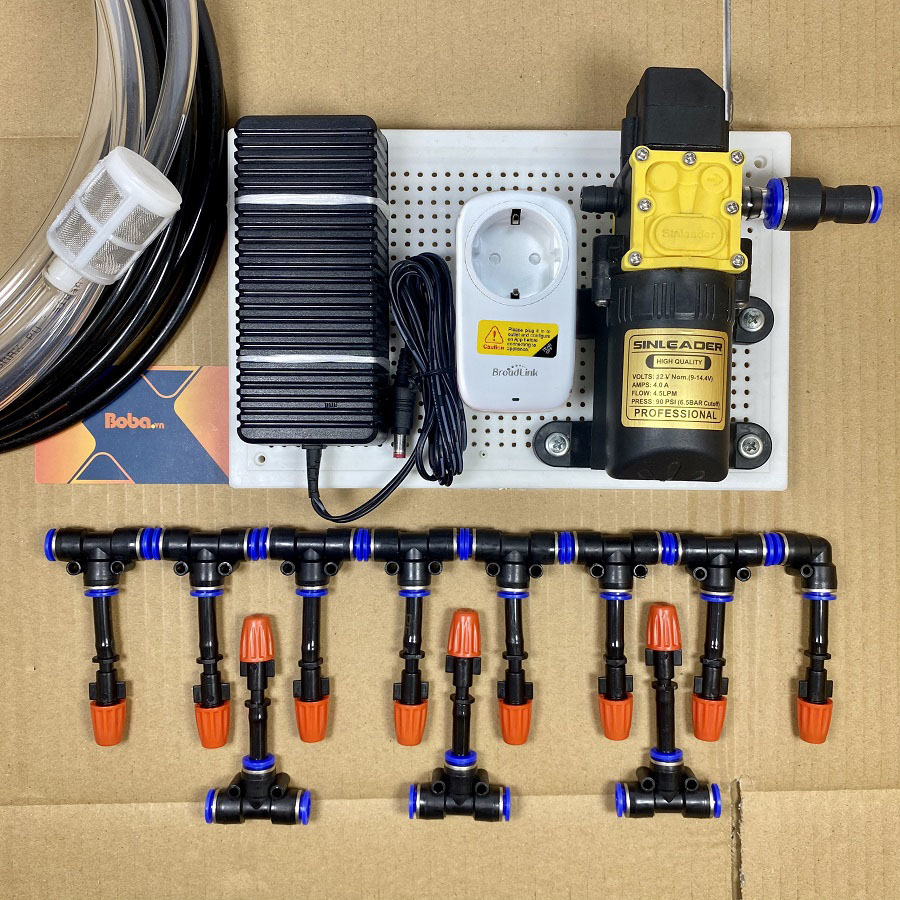 Combo phun sương tưới cây điều khiển từ xa 15 béc 1 hướng nhựa