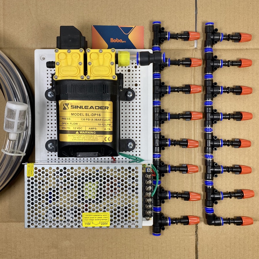 Combo phun sương tưới Lan tưới cây 20 béc 1 hướng nhựa - Bơm Sinleader Đôi