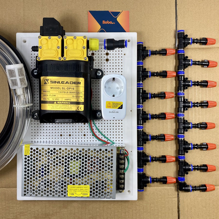 Combo phun sương tưới vườn lan cây cảnh điều khiển từ xa 20 béc phun 1 hướng nhựa