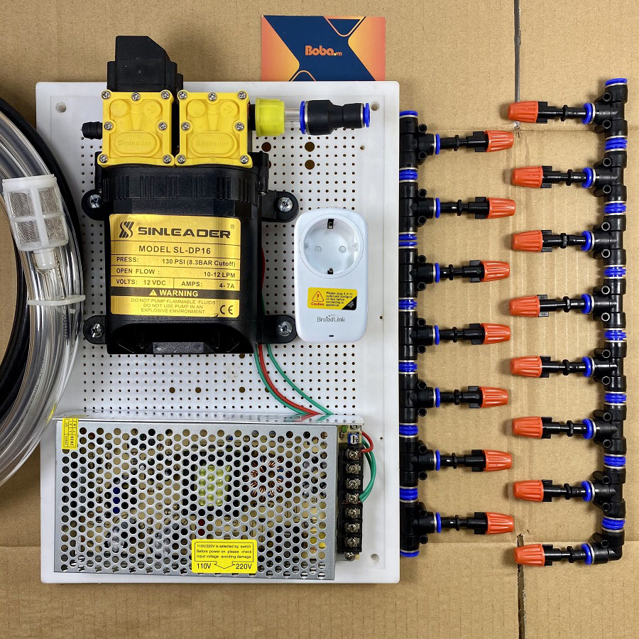 Combo phun sương tưới vườn lan cây cảnh điều khiển từ xa 20 béc phun 1 hướng nhựa