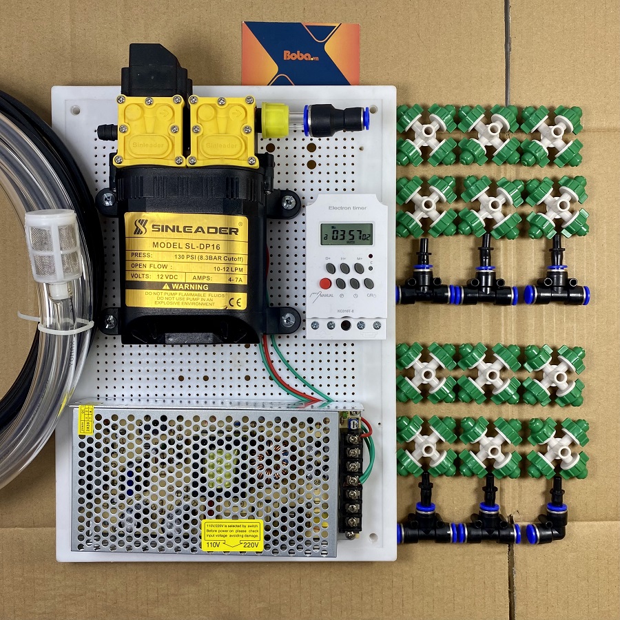 Combo phun sương tưới vườn lan cây cảnh tự động 15 béc 4 hướng bằng timer hẹn giờ tưới