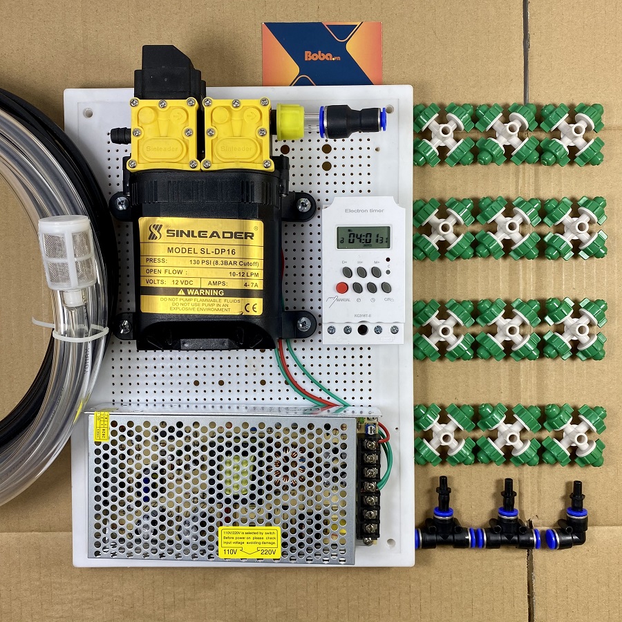 Combo phun sương tưới vườn lan cây cảnh tự động 15 béc 4 hướng bằng timer hẹn giờ tưới