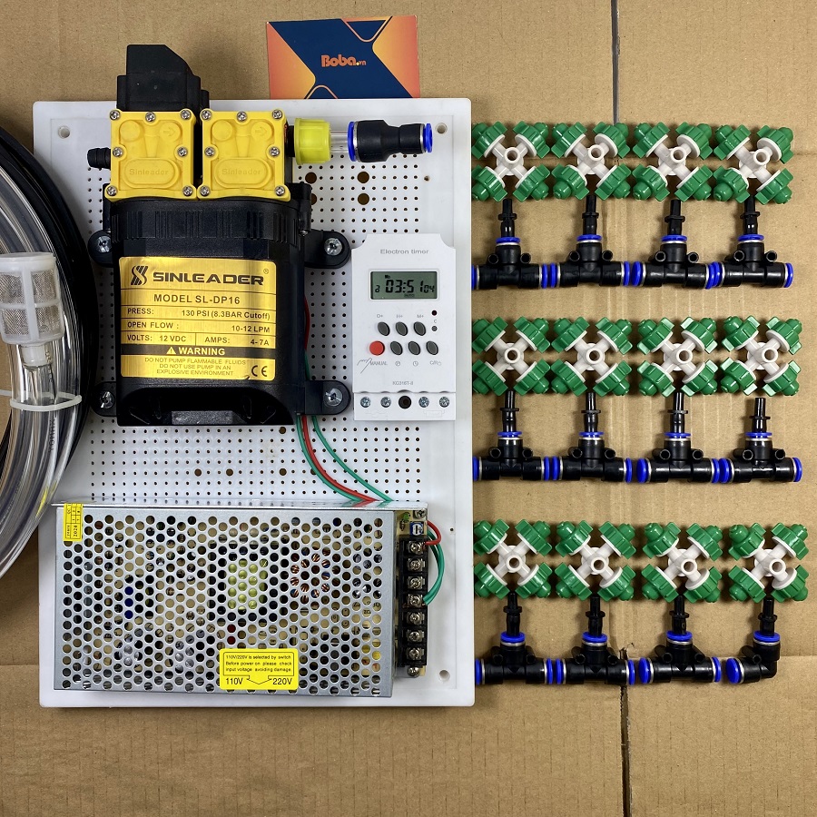 Combo phun sương tưới vườn lan cây cảnh tự động 15 béc 4 hướng bằng timer hẹn giờ tưới