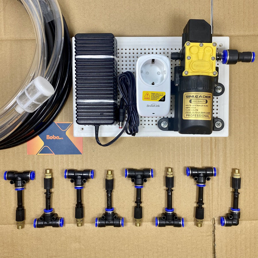 Combo phun sương tưới cây 10 béc 1 hướng đầu đồng điều khiển từ xa