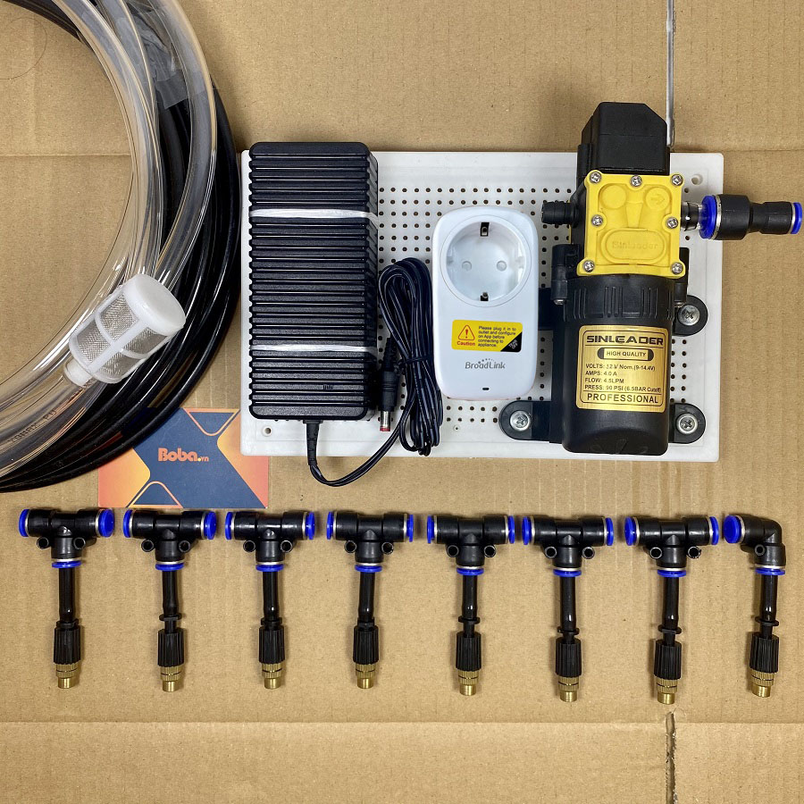 Combo phun sương tưới cây 10 béc 1 hướng đầu đồng điều khiển từ xa