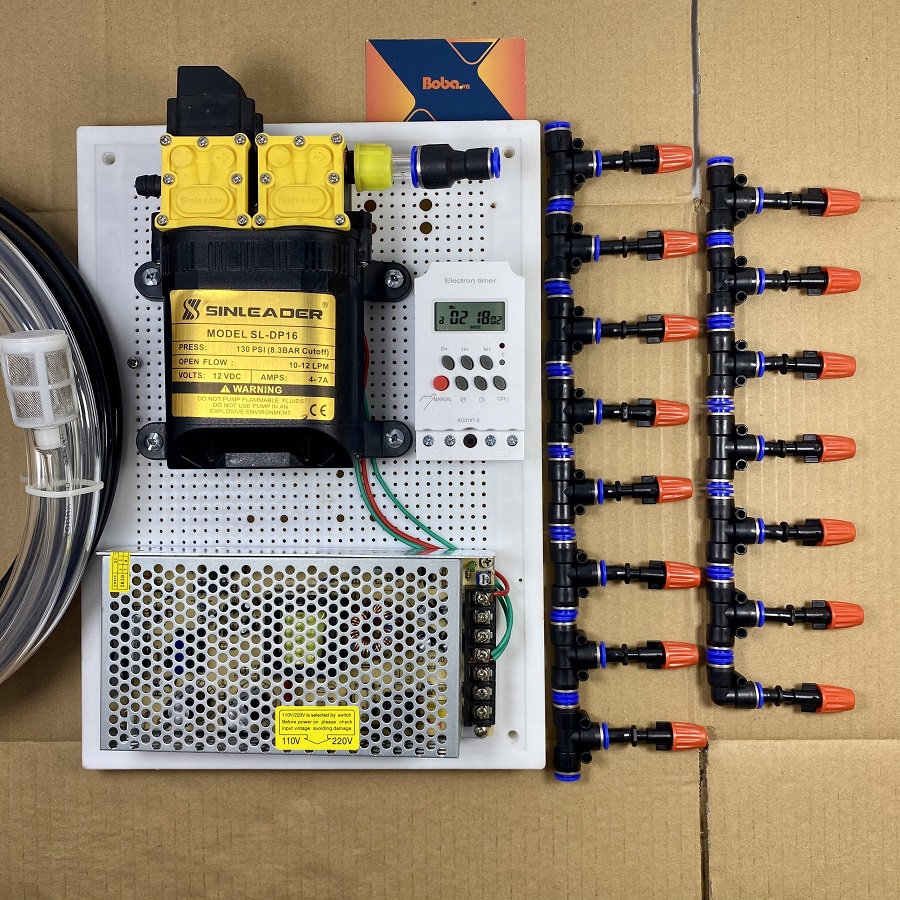 Combo phun tưới Lan 20 béc 1 hướng nhựa tự động bằng bộ Timer hẹn giờ tưới