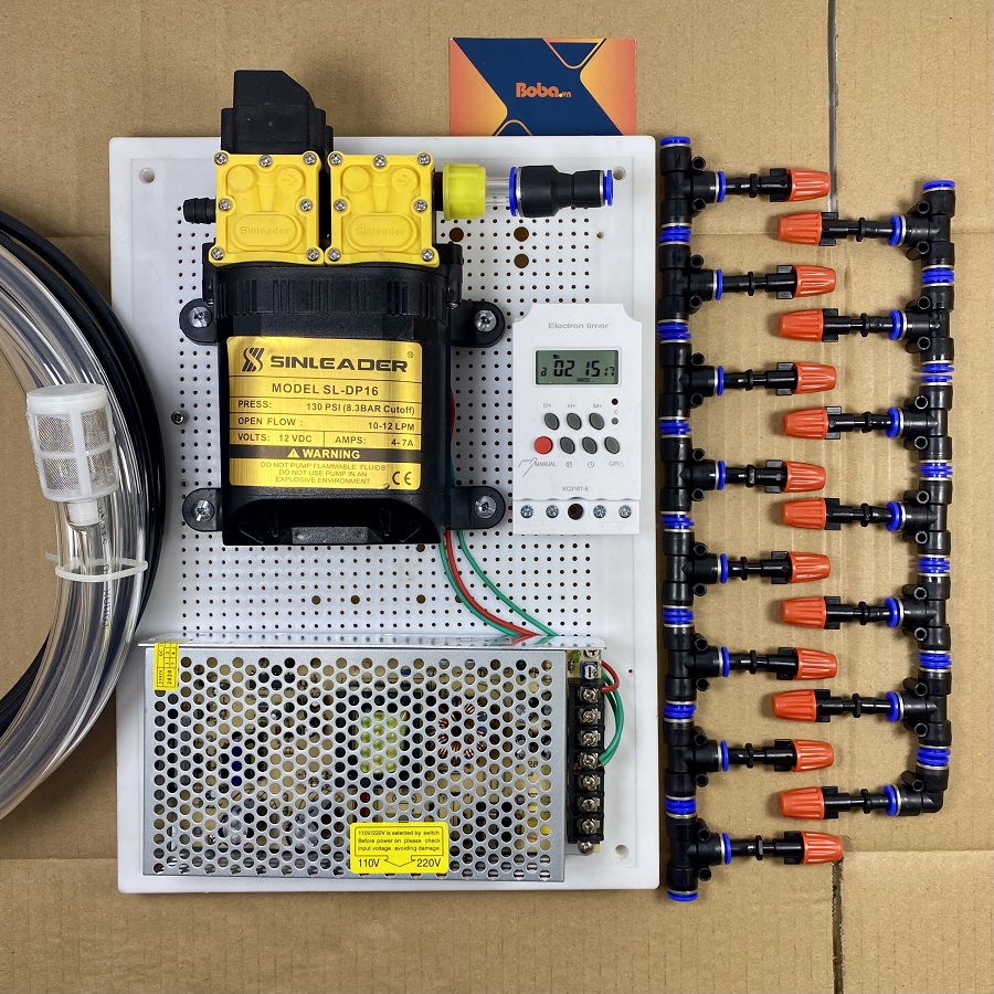 Combo phun tưới Lan 20 béc 1 hướng nhựa tự động bằng bộ Timer hẹn giờ tưới