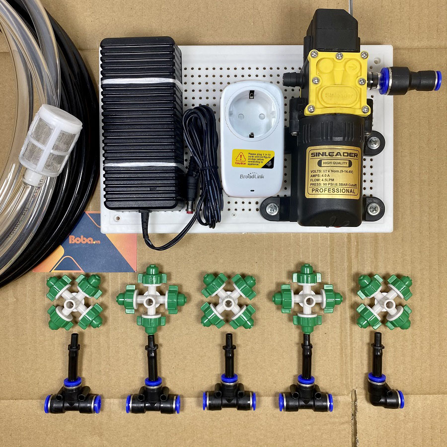 Combo phun tưới lan tưới cây 5 béc phun 4 cửa tưới có ổ cắm hẹn giờ wifi
